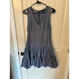 Jill Stuart V Neck Ruffle Denim Mini Dress Size S